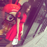 2016夏季新款女装名媛小香风公主裙子修身短袖针织连衣裙小红裙