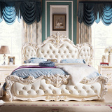 现代简约欧式实木真皮双人床韩式婚床松木奢华 2.2米大床卧室家具
