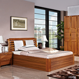 中式高箱床 乌金木色经典实木床 1.8米卧室家具水曲柳烤漆双人床