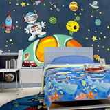卡通星空宇宙飞船太空墙纸儿童房男孩卧室壁纸早教无纺布大型壁画