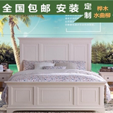 现代美式实木床双人床1.8 1.5米婚床 简易高箱储物烤漆白色床定制