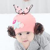 女宝宝帽子公主假发帽套头帽婴幼儿帽子3-6-12个月春秋季纯棉胎帽