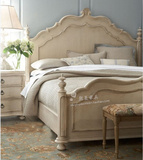 美式实木雕花双人床欧式新古典白色复古做旧1.8米婚床地中海家具