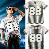 gd权志龙同款短袖T恤 V领BIGBANG半袖条纹学生衣服演唱会男女夏季
