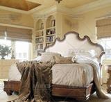 特价欧式复古做旧双人床 美式卧室实木雕花婚床 样板房酒店软包床