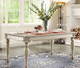 法式实木复古做旧餐桌 白色做旧橡木餐桌 仿古雕花餐桌可定制
