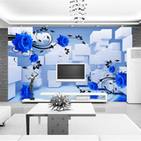 3d立体沙发背景墙壁画包邮无缝墙布电视墙纸客厅壁纸墙画蓝色玫瑰