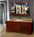 欧美式橡木落地浴室柜组合大理石台上盆镜柜洗脸盆洗漱台卫浴柜