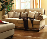 美式乡村单人沙发实木框架风格三人沙发 欧式布艺实木复古家具