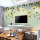 电视背景墙纸无缝大型壁画现代中式客厅3d立体无纺布壁纸手绘花鸟