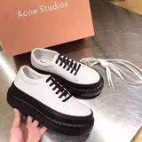 美国代购Acne Studios Saddy黑色袋鼠皮运动休闲增高厚底松糕鞋女