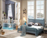 新款美式乡村地中海床实木床松木床欧式床双人床1.5米1.8米蓝色