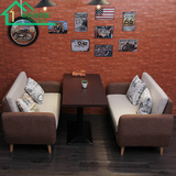 咖啡厅沙发 美式酒吧奶茶甜品店双人布艺卡座 西餐厅实木桌椅组合