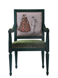 美式实木雕花单人扶手休闲椅欧式布艺印花餐椅新古典形象沙发椅子