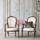 欧洲1920橡木雕刻餐椅 法国路易十六风格书桌椅 美式仿古扶手椅