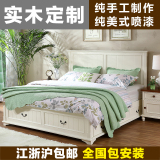 美式床全实木床白色双人床 水曲柳抽屉床 气压高箱床婚床水组合