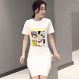【天天特价】夏韩版中长款连衣裙全棉短袖T恤连体裙修身卡通裙子