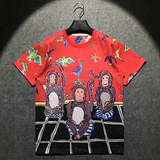 2016新款夏季潮牌三只猴子猴年小鸟印花情侣装纯棉男女装短袖t恤