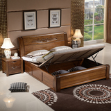 实木床双人床1.8米全实木高箱床储物床现代中式卧室家具胡桃木床