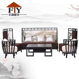 新中式沙发组合布艺三人沙发白梅沙发  中式仿古白梅印画布艺沙发
