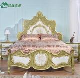 美式彩绘实木主卧1.5米双人床仿古做旧1.8米贵妃床 欧式高档婚床