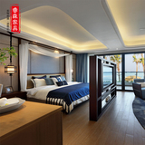 新中式实木床1.8米双人床中式古典床别墅样板房卧室家具工厂定制