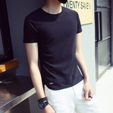 香港夏季男士半袖圆领体恤 韩版纯白紧身短袖T恤纯棉上衣修身汗衫