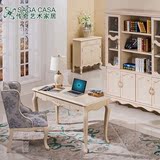 欧式电脑桌书桌法式实木书台 办公书柜写字台组合布艺软包实木椅