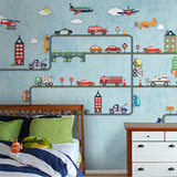 轨道上的汽车 艺术壁纸环保儿童房卧室客厅墙纸壁画 定制大型壁画