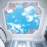 现代简约天空温馨樱花蓝天白云吊顶天花板3D立体墙纸大型壁画壁纸
