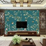 中式壁纸花鸟现代风格墙纸墙布美式客厅卧室定制背景墙无缝壁画