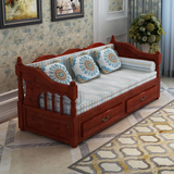 新款宜家实木沙发床欧式储物实木沙发床客厅书房推拉沙发床