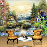 梵高欧式乡村风景油画3D田园电视客厅餐厅背景墙壁纸花卉抽象复古