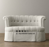 美式法式亚麻布艺半圆单人沙发椅  欧式客厅休闲布艺软包沙发椅