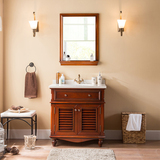 美式乡村橡木落地式浴室柜组合实木百叶仿古卫浴柜大理石台面盆柜