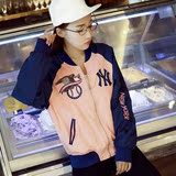 春秋季薄款韩国棒球服NY女粉色刺绣棒球夹克休闲运动短款薄款外套