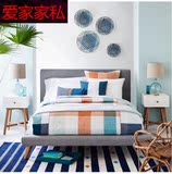 美式新古典高背卧室双人床后现代简约布艺软包床1.8米公主方形床