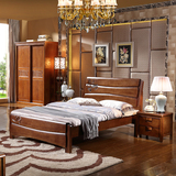 中式实木床原木色本色胡桃色海棠色白色双人床1.8米特价板式床