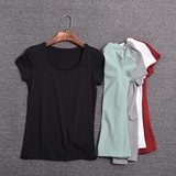 外贸原单 日单女装新品纯色基本款弹性修身圆领女式短袖T恤