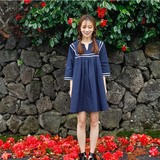 韩版春季新款韩版海军风纯色宽松显瘦高腰娃娃裙连衣裙学院风学生