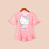 夏季新款童装女童条纹打底衫儿童卡通糖果色喇叭袖T恤上衣短袖