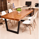 现代简约餐桌椅组合美式实木办公桌宜家饭店酒店铁艺饭桌椅长方形