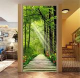 无缝玄关墙纸壁画 过道走廊挂画 3D立体墙布林间小道自然风景