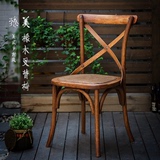 美式乡村实木餐椅简约复古叉背椅 地中海北欧式loft咖啡椅子宜家
