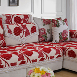 现代简约沙发垫布艺定做四季田园沙发巾沙发套双人三人坐垫喜庆红