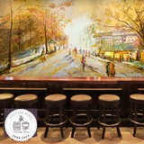 欧式秋色油画街景墙纸手绘黄金街道壁画西餐厅酒店休闲咖啡馆壁纸