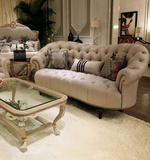 新古典实木三人沙发欧式布艺拉扣沙发简约现代沙发简易客厅家具
