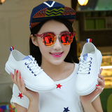 夏季韩版百搭平底板鞋休闲透气运动鞋女皮面小白鞋厚底跑步鞋单鞋