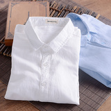 亚麻衬衫男长袖修身棉麻衬衣白色商务休闲韩版夏季薄款大码打底衫