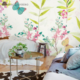 现代手绘水彩花卉客厅沙发卧室电视背景墙无缝无纺布壁纸壁画墙纸